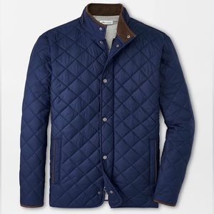 New, in original unopened Peter Millar packaging. Medium navy quilted coat.